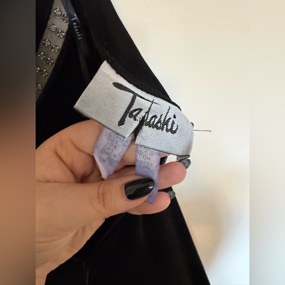VTG Tadashi Y2K Mini Dress Tank Jeweled Mesh Panel Swing Size Small Black EUC - Picture 7 of 9
